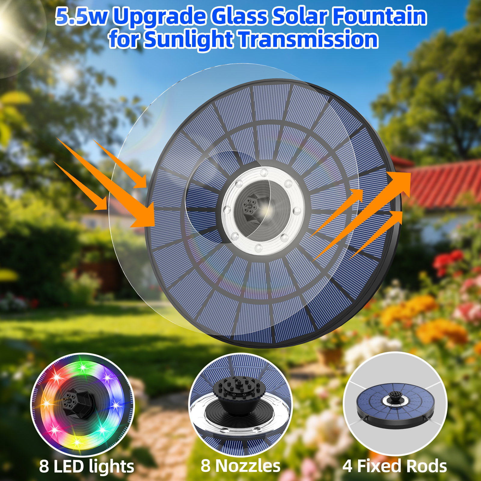 5.5W Solar Water Fountain 1500 - огляд і ціна Smart Garden Light Camera